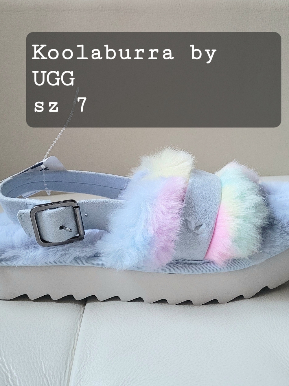 UGG Koolaburra Women’s Pastel Rainbow Furry Strap Sandals